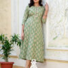 🌿 Graceful Knee-Length Embroidered Kurta – Green
