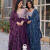 👗 Elegant Beaded Gown Set with Full Sleeves & Cotton Lining - Combo Offer Gown
