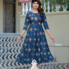 🎨 Navy Blue Ethnic Kurta with Printed Embroidery