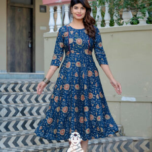 π¨ Navy Blue Ethnic Kurta with Printed Embroidery
