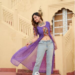 Vibrant Faux Georgette Bandhani Kutchi Embroidery Navratri Kurti Collection πΆπ¨