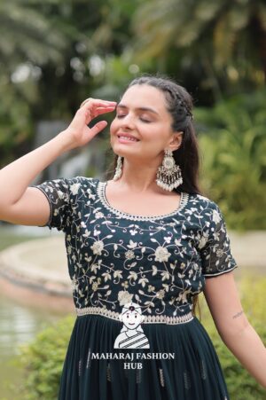 🧵 Cotton-Lined Comfort in Blooming Fabric -Special Designer Gown