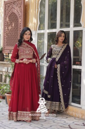 🪡 Elegant Faux Blooming Gown with 3.5 M Flair and Lace Finish Dupatta - Combo Offer Gown