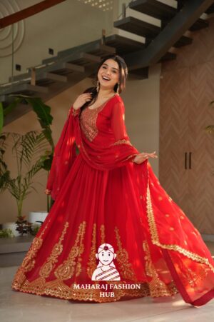 🌸 Classic Round Neck Ethnic Gown with Sequins Embroidery - Special Designer Gown