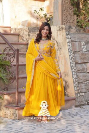 🧵 Embroidered Zari-Sequins Gown Set for Celebrations - Special Designer Gown