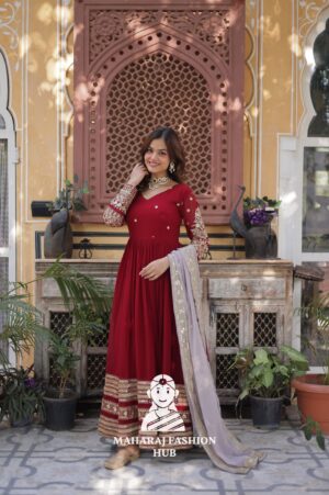 💃 Fancy V-Neck Gown with Sequins Detailing & Designer Lace - Special Designer Gown