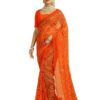 MAHARAJ FASHION HUB Traditional Bandhani Print Georgette Saree, Bright Orange with Geometric Pattern