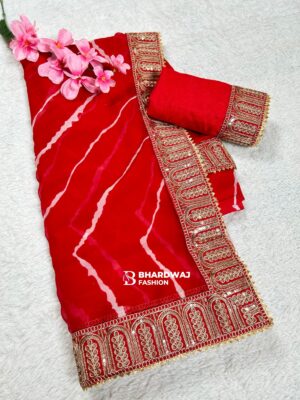 Lahriya Chiffon Saree with Heavy Embroidered Border & Matching Blouse