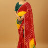 Red Multicolor Bandhani Chiffon Saree with Lace Border & Contrast Blouse